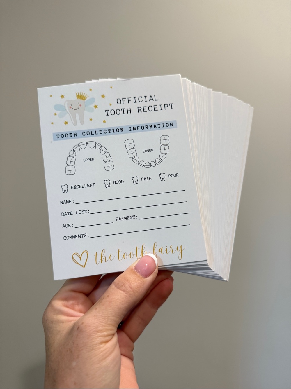 Tooth Fairy Receipt Cards - pack of 37